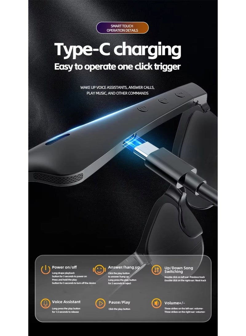 2-in-1 Smart Round Sunglasses & Wireless Stereo Sports Earphones, Waterproof Design for Sweat & Rain, Touch Control Operation, Built-in HD Microphone for Clear Calls, Unisex Fashion Style, Comfortable & Stable Wearing, Suitable for Sports, Commute & Outdoor Activities, Combined Sun Protection & Music Entertainment, Perfect Blend of Smart Wearable & Fashion Accessory - Image 3
